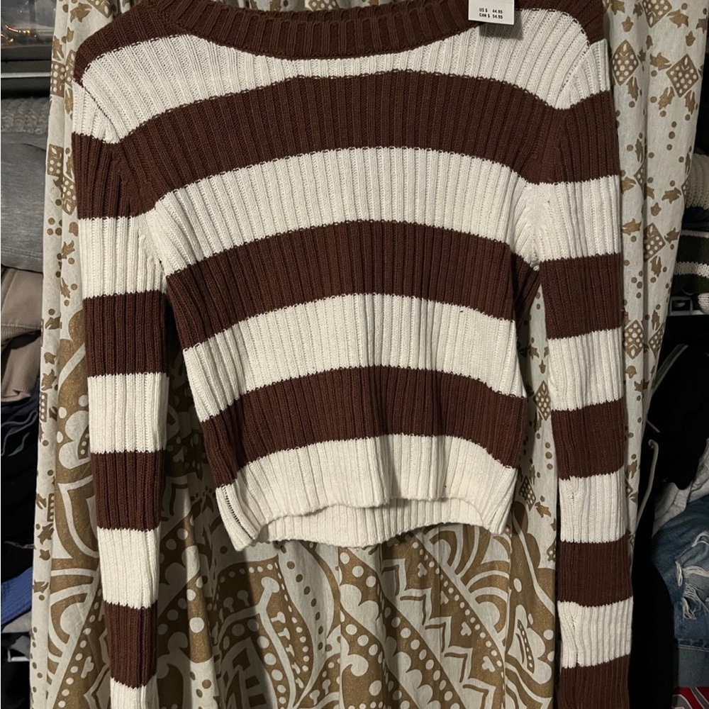 Hollister Brown and White Striped Sweater